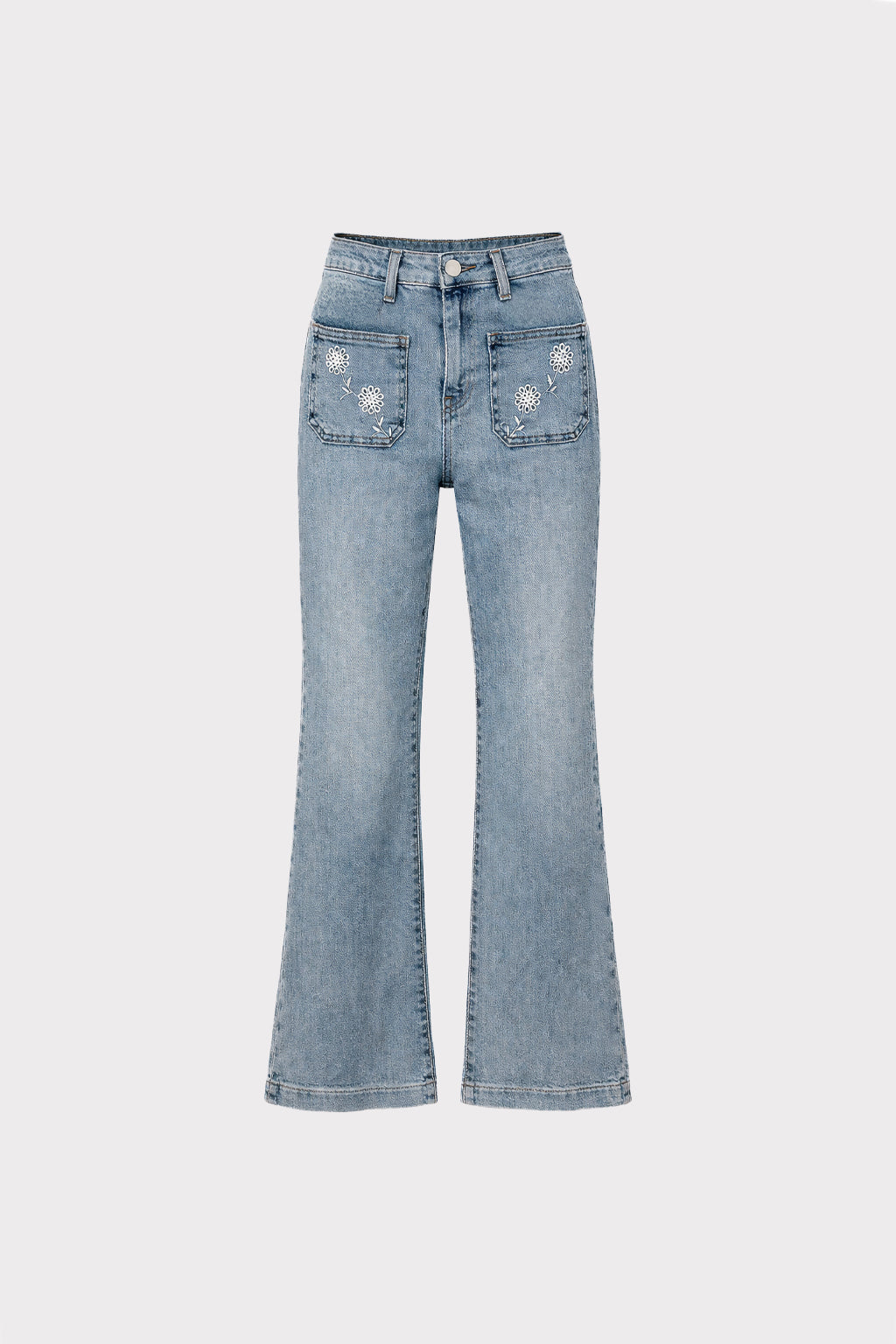 Jeans semi flare con ricamo