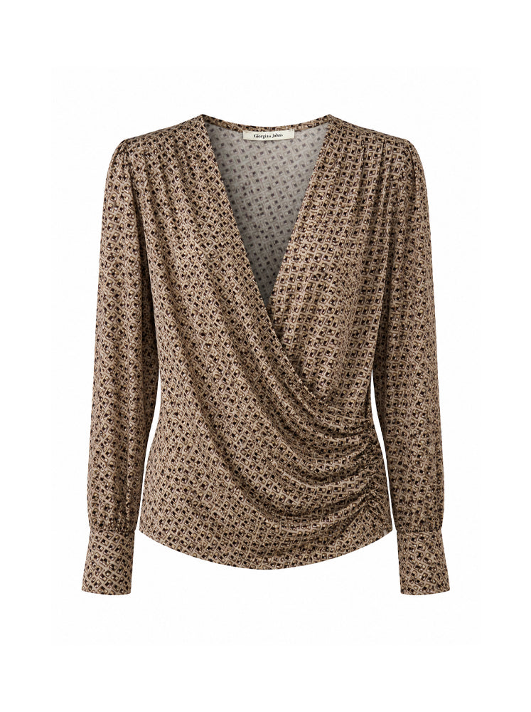 Blusa incrociata stampa geometrica