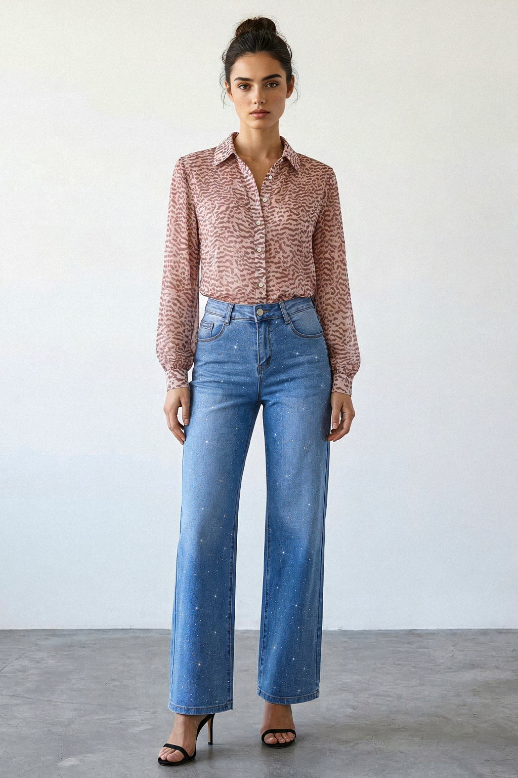 Jeans gamba dritta con strass