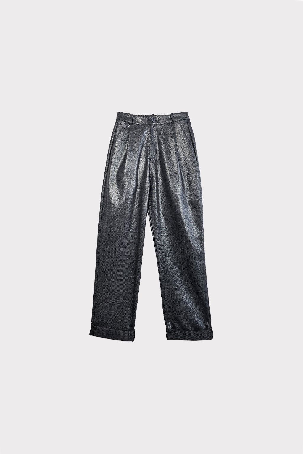 Pantalone pinces tessuto laminato