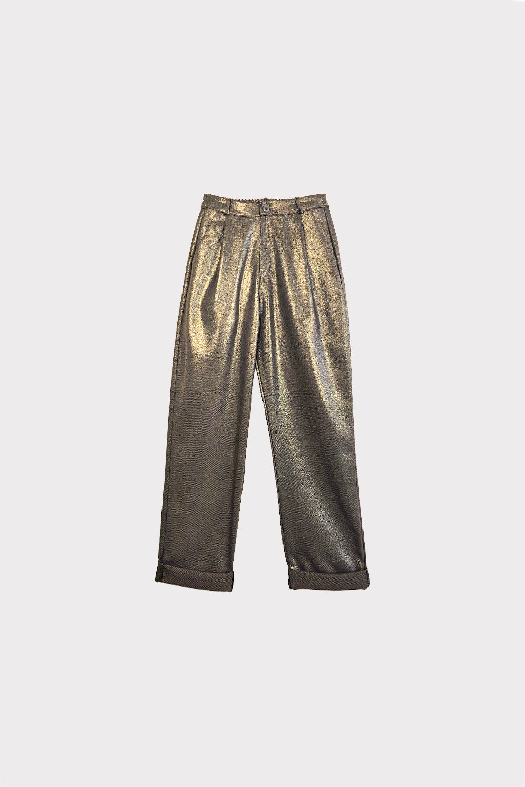 Pantalone pinces tessuto laminato
