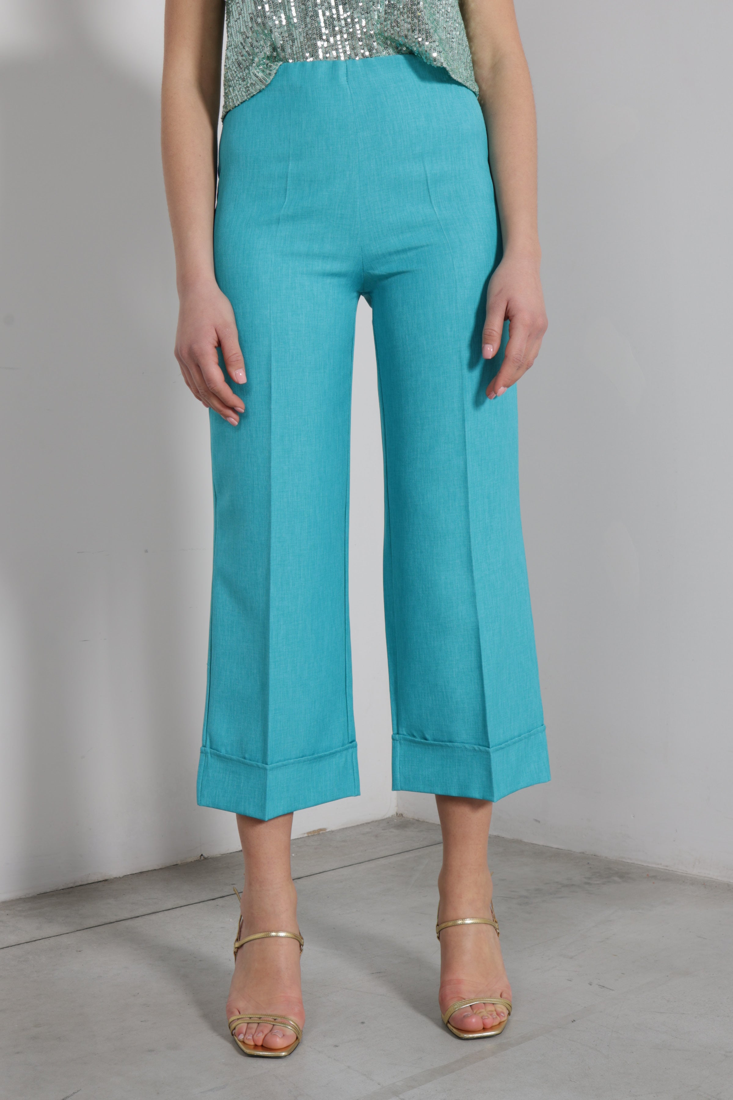Pantalone risvolto tessuto fiammato