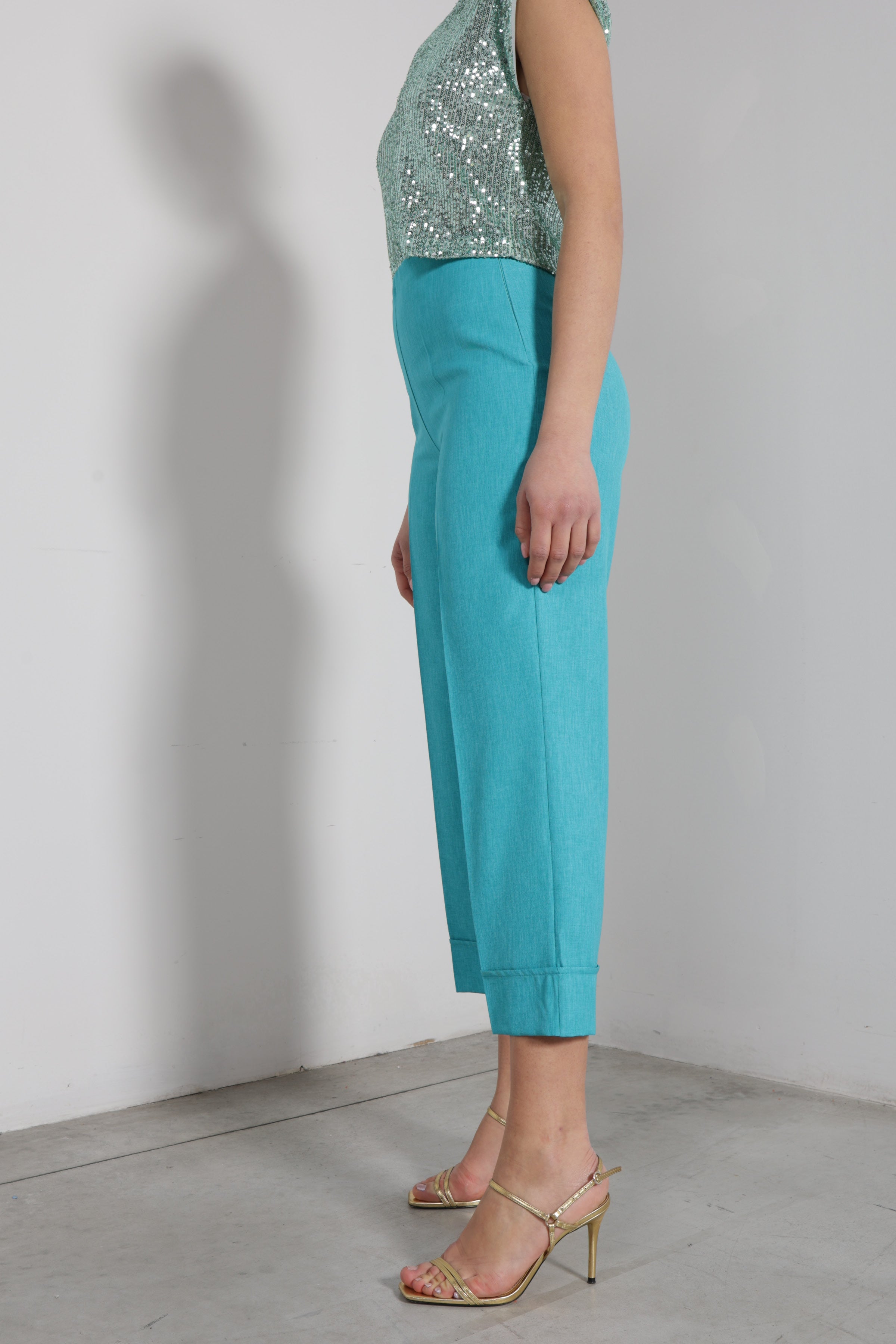 Pantalone risvolto tessuto fiammato