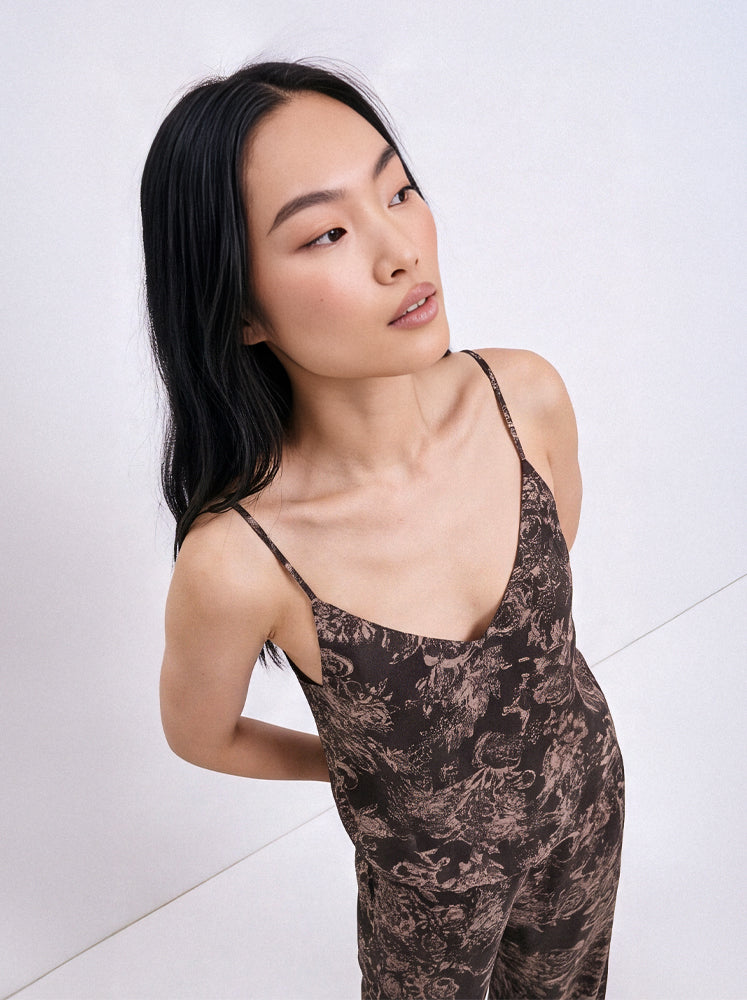 Top stampa botanica scollo a V