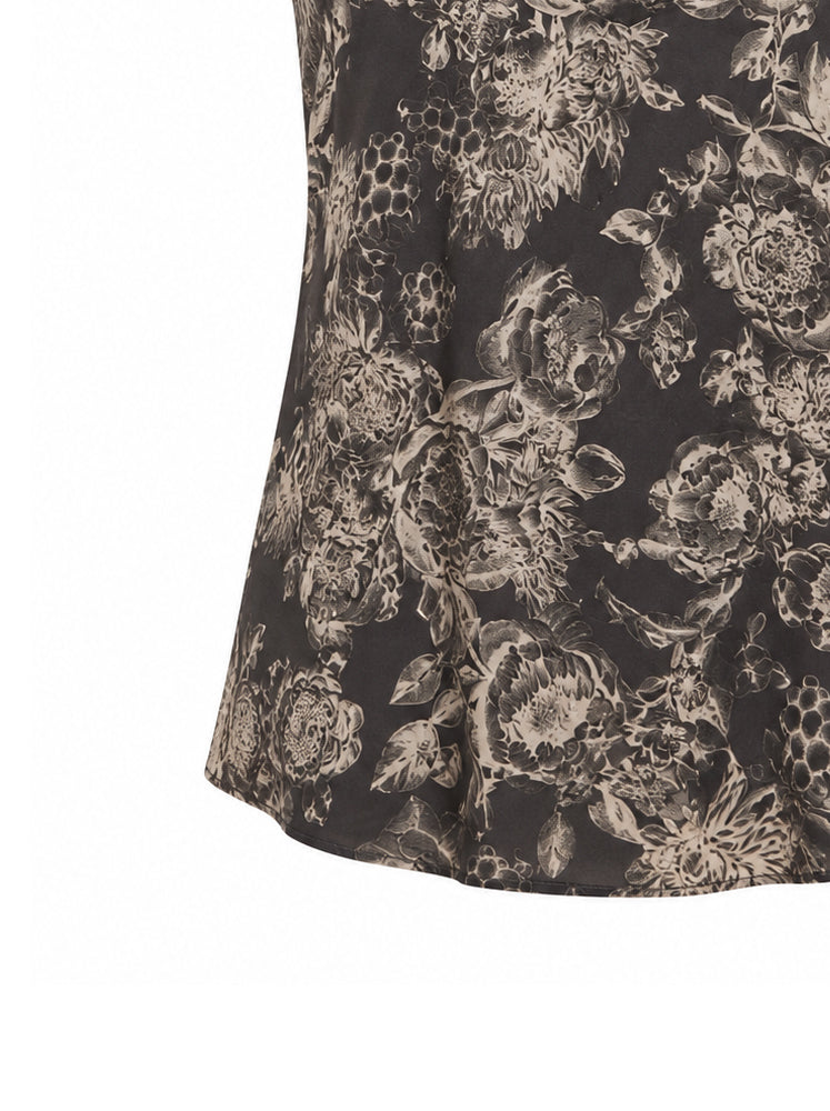 Top stampa botanica scollo a V