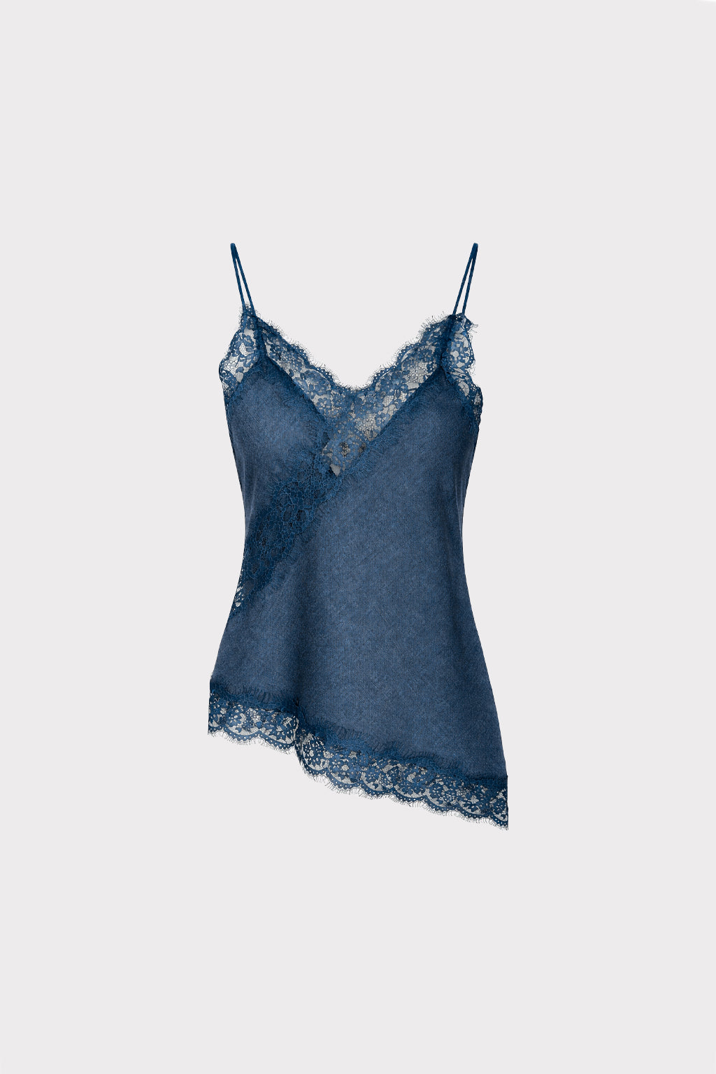 Top chambray con pizzo