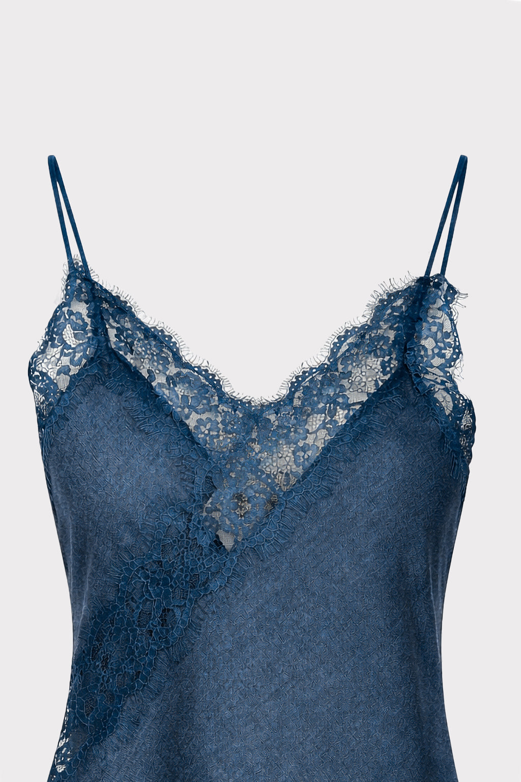 Top chambray con pizzo