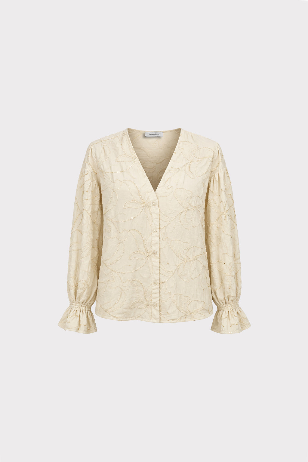 Camicia con ricamo floreale
