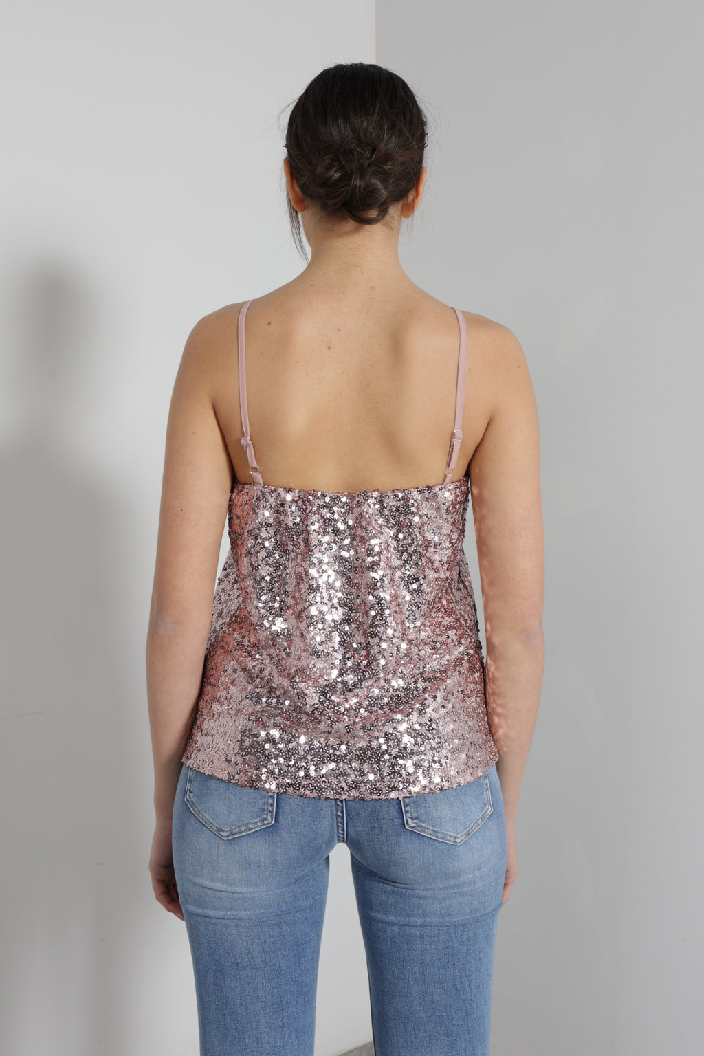 Top paillettes con pizzo