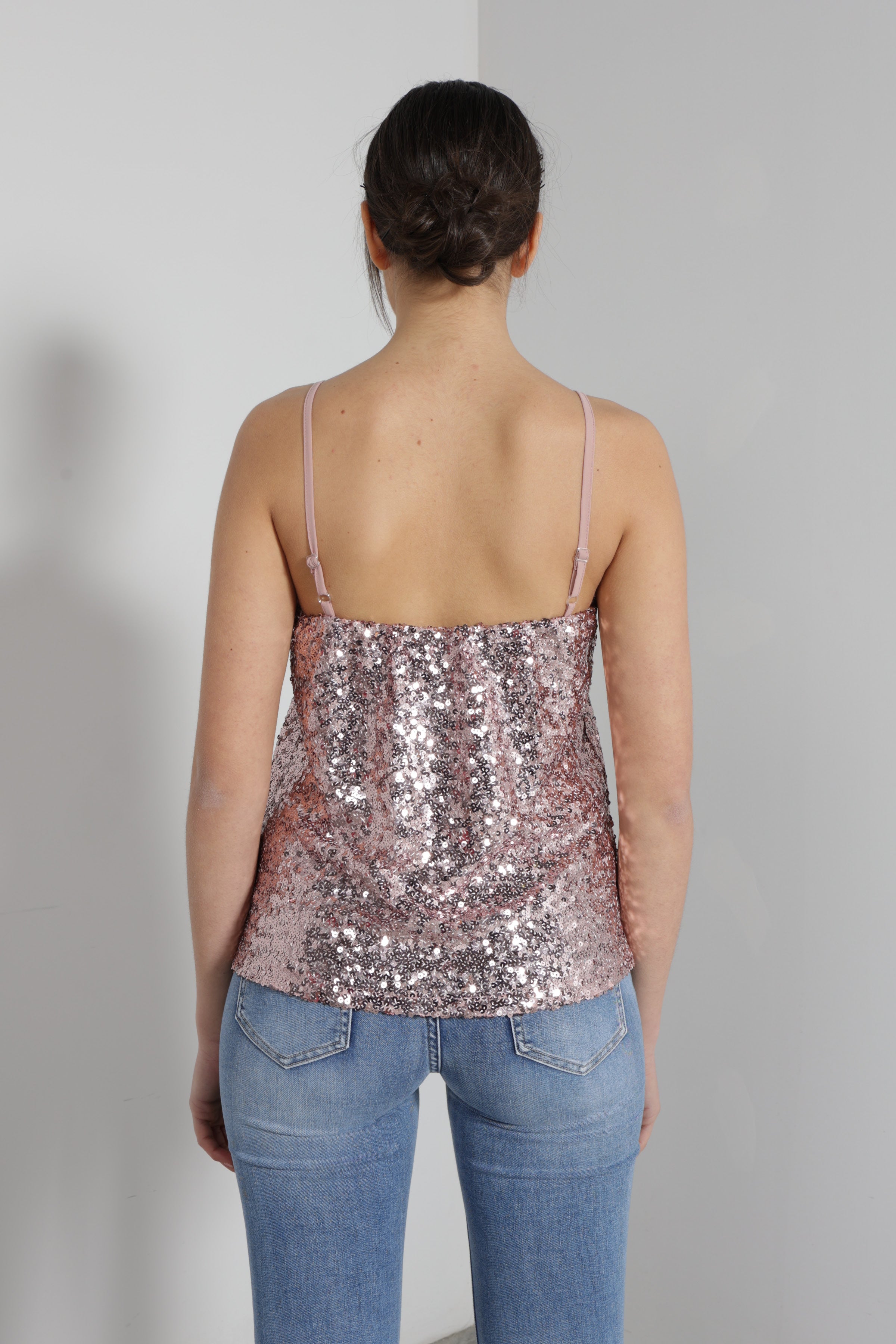 Top paillettes con pizzo
