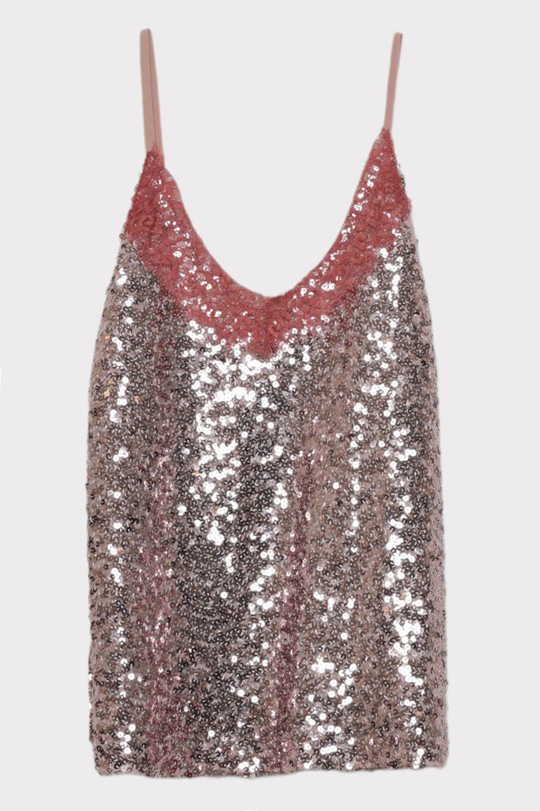 Top paillettes con pizzo