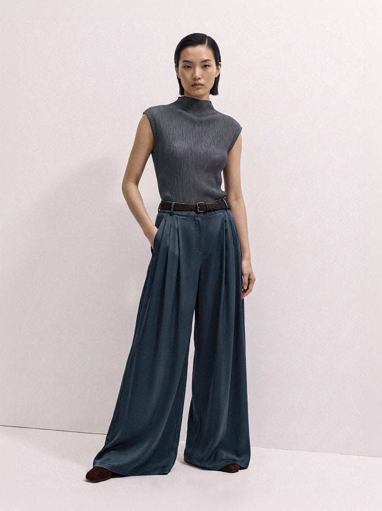 Pantaloni palazzo fluidi con cintura
