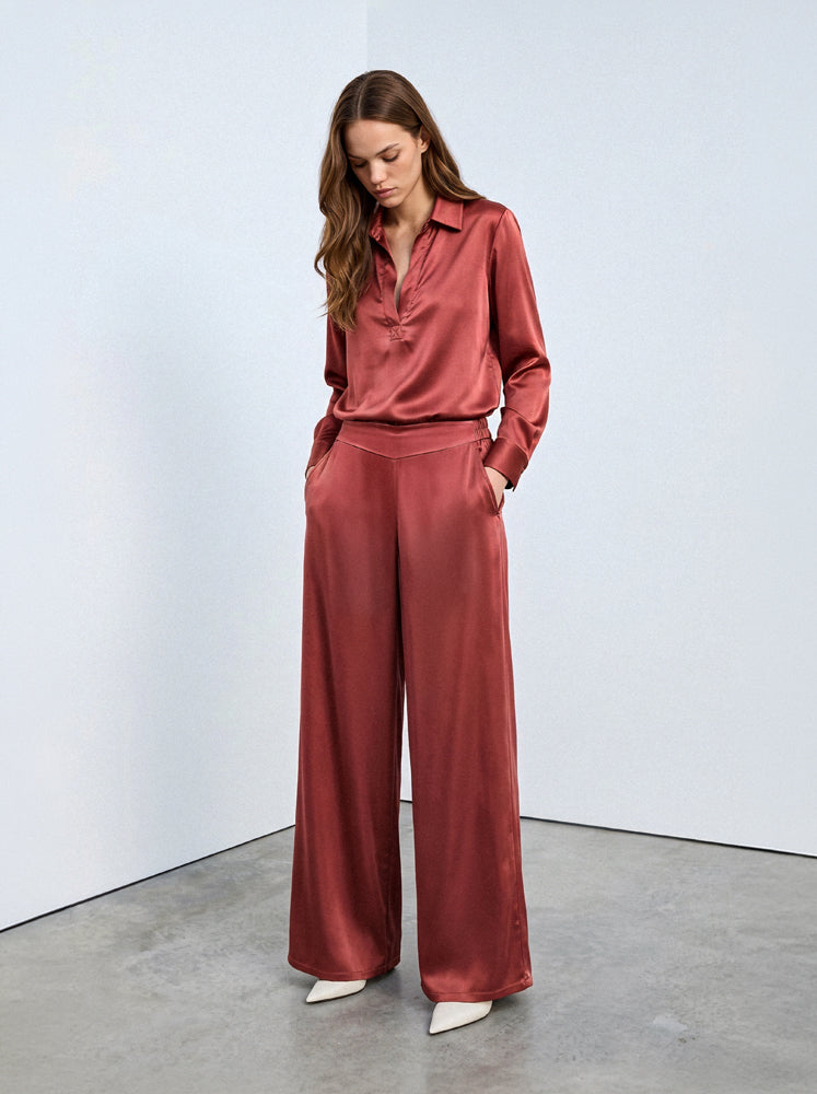 Pantaloni satin con retro elastico