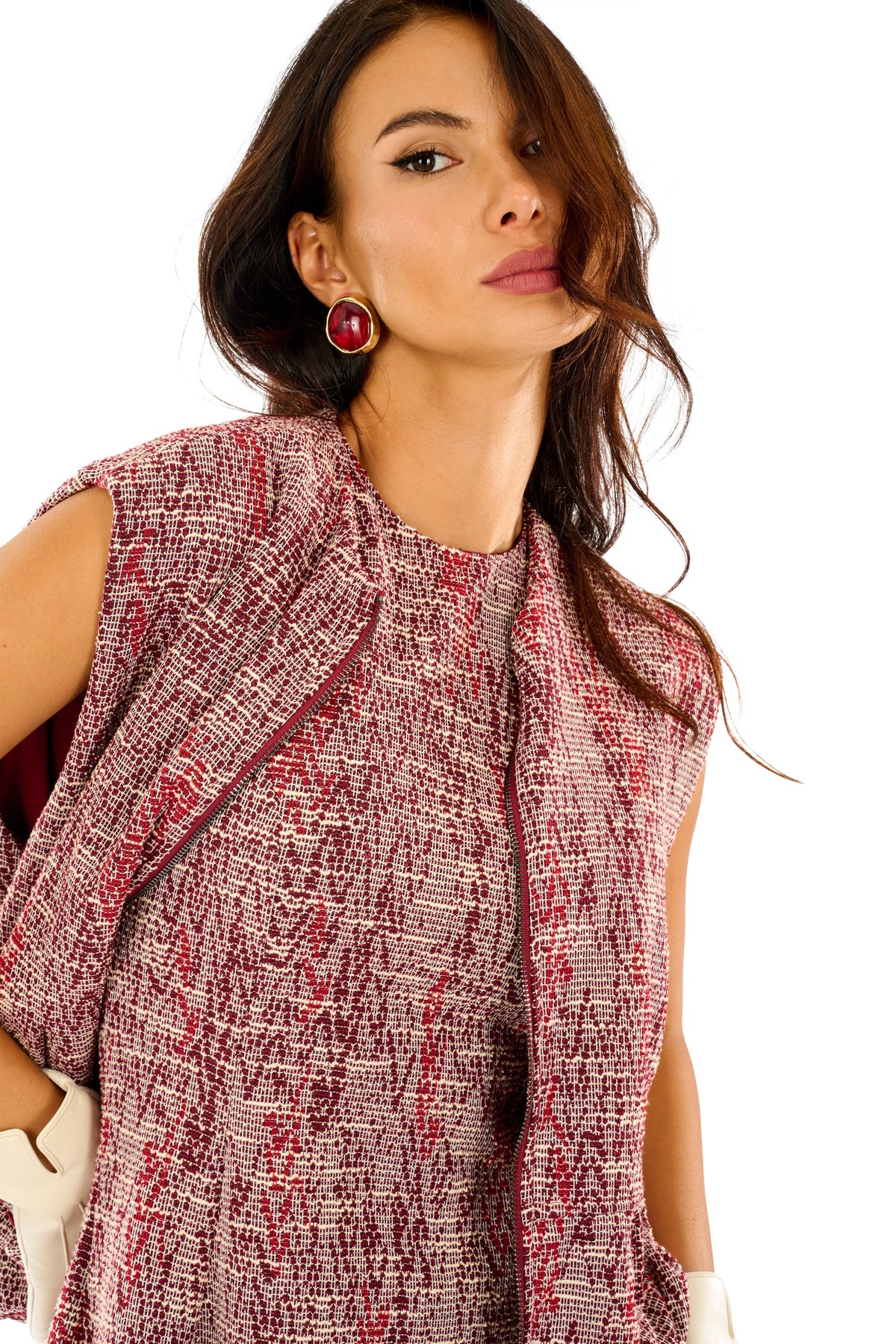 Gilet tweed con zip