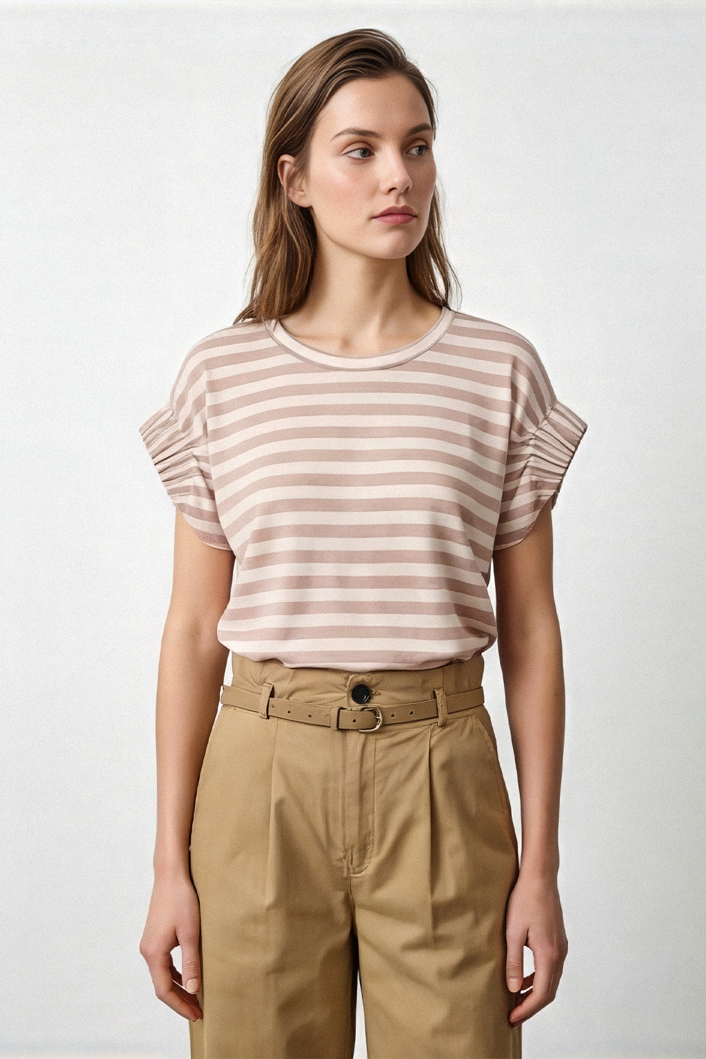 Top righe lurex maniche arriccio