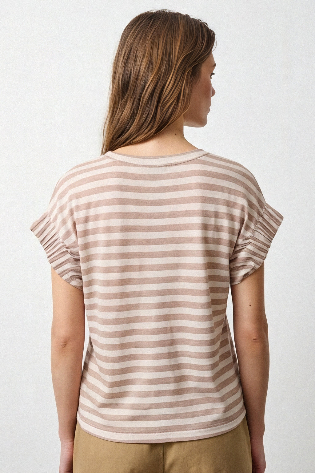 Top righe lurex maniche arriccio