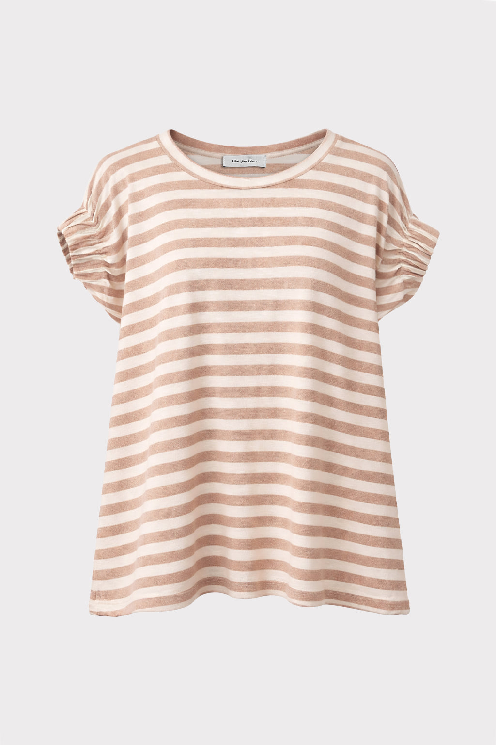 Top righe lurex maniche arriccio