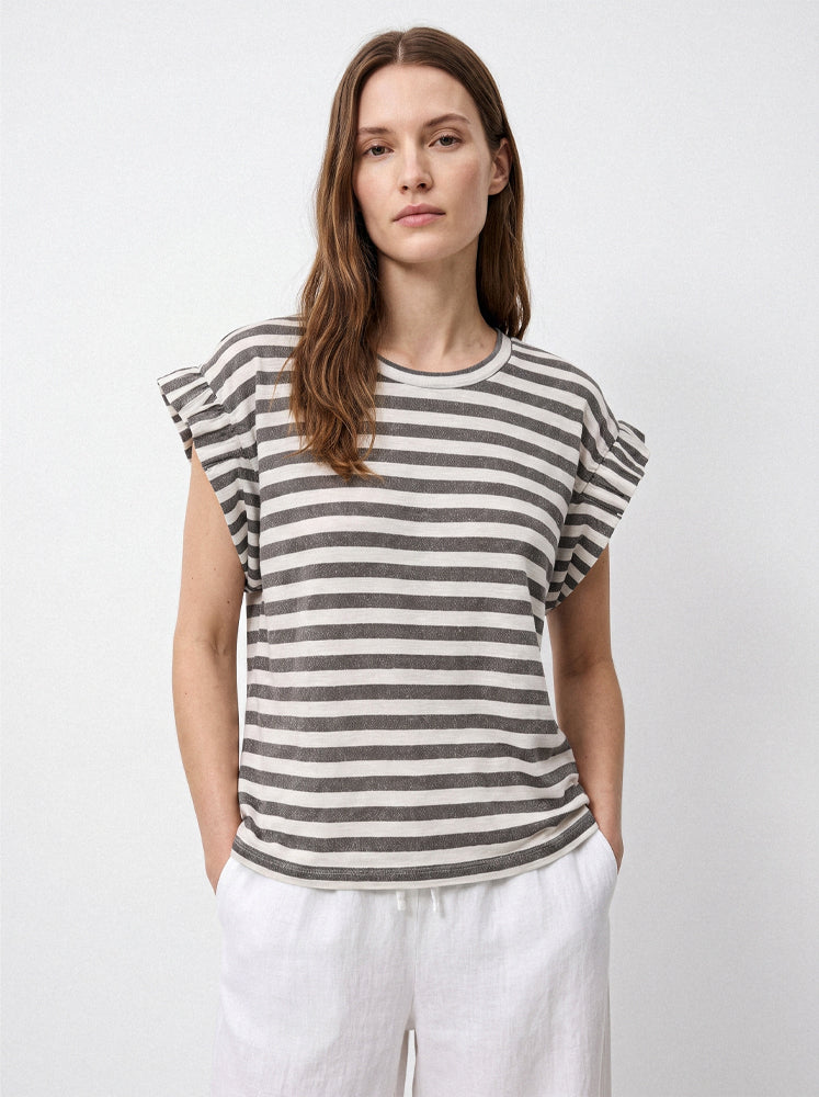 Top righe lurex maniche arriccio