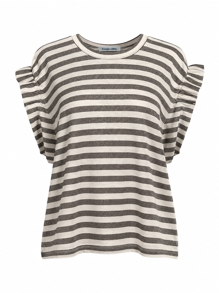 Top righe lurex maniche arriccio