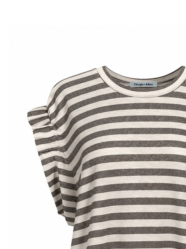 Top righe lurex maniche arriccio