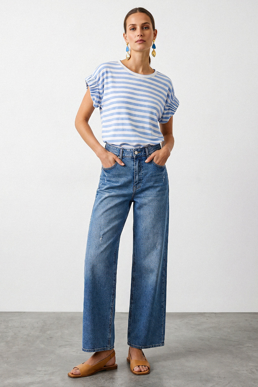 Top righe lurex maniche arriccio