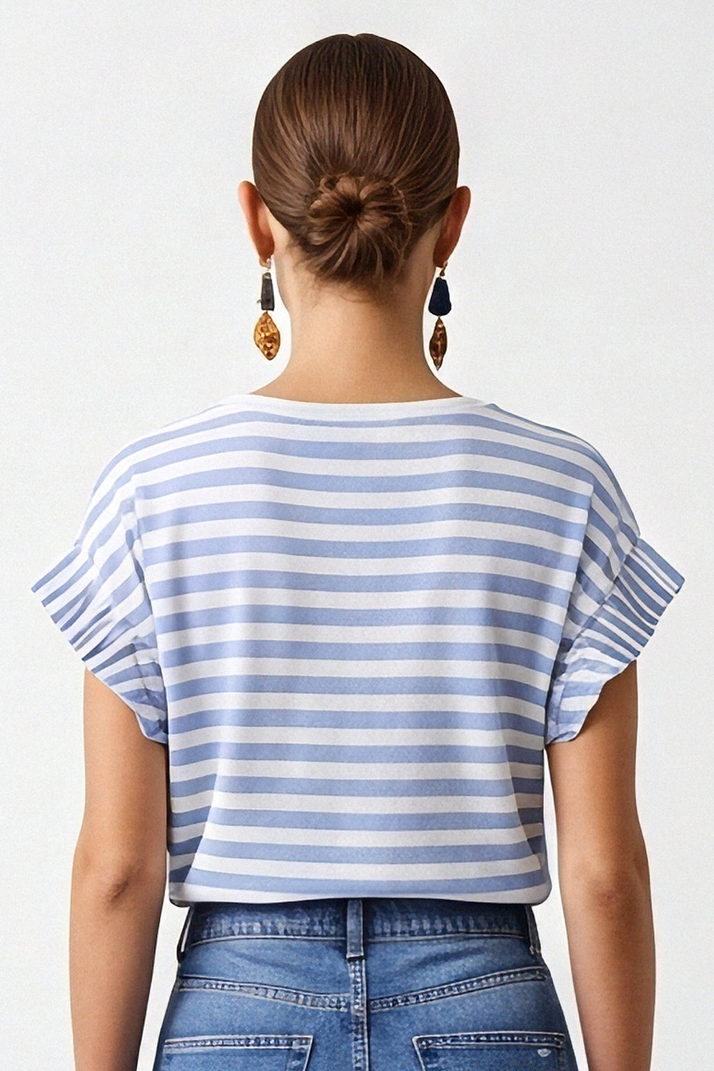 Top righe lurex maniche arriccio