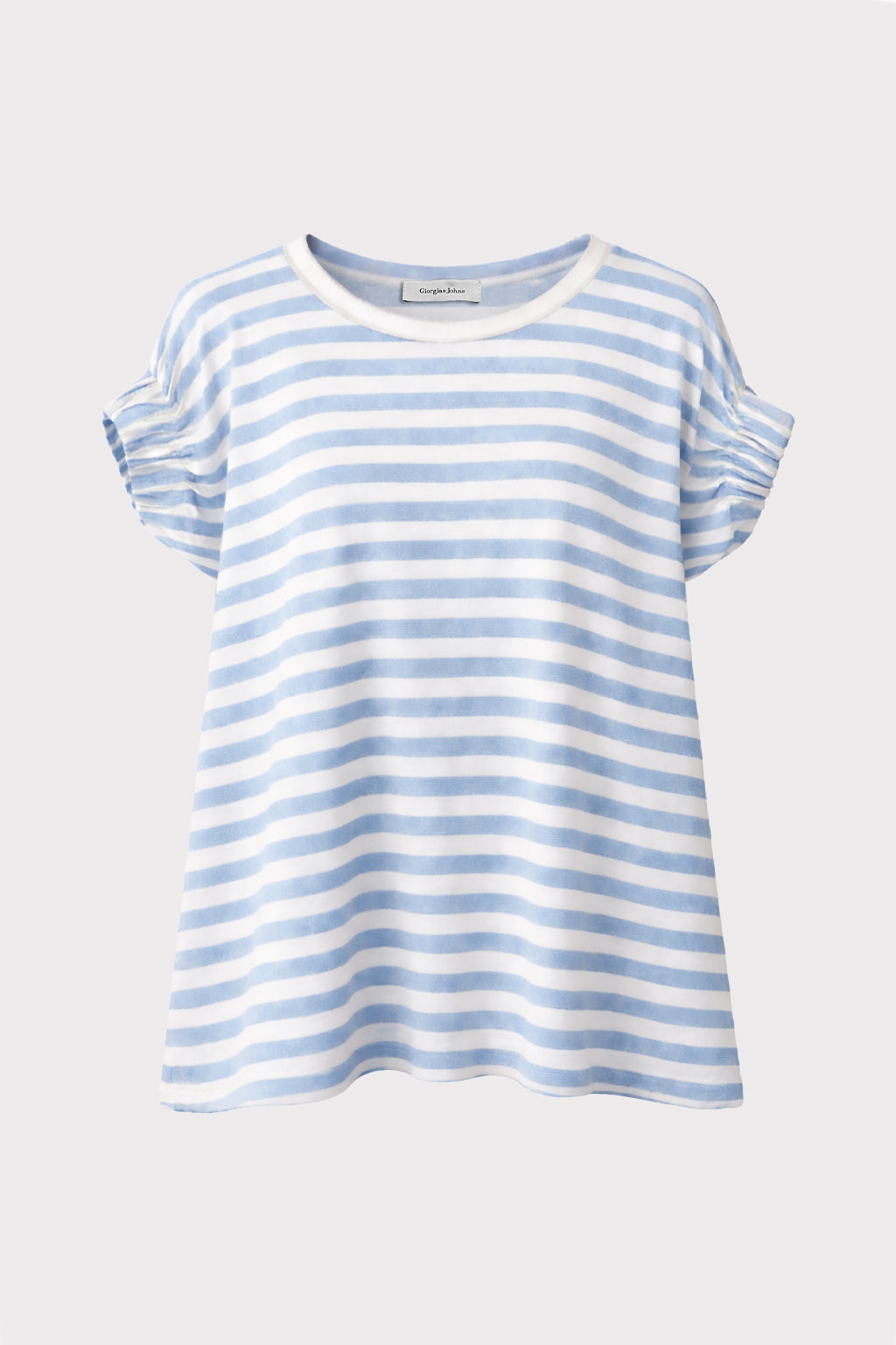 Top righe lurex maniche arriccio