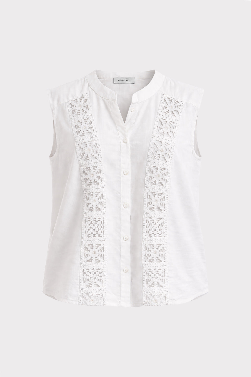 Blusa smanicata inserto pizzo