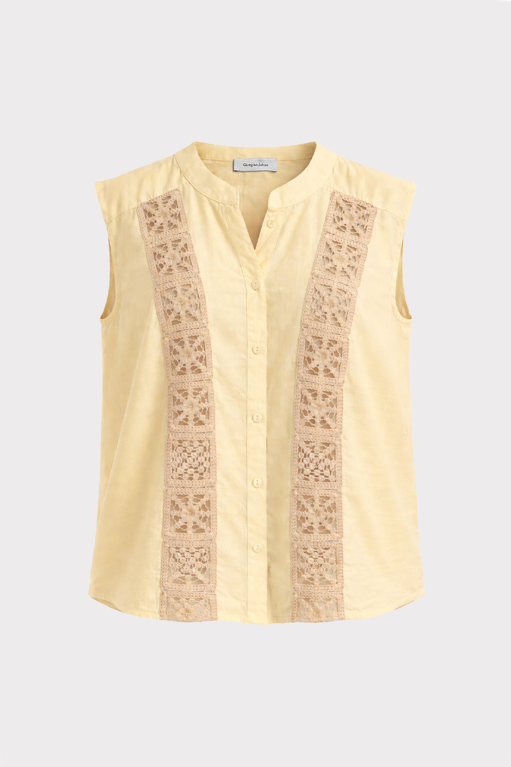 Blusa smanicata inserto pizzo