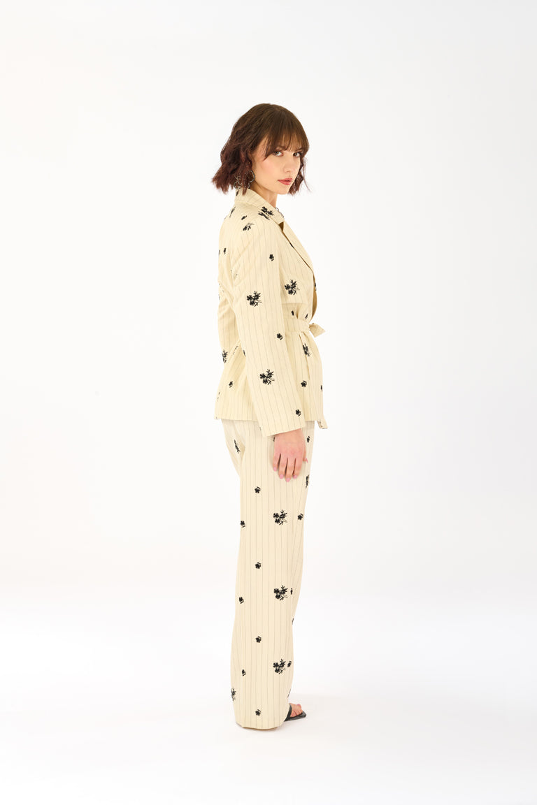 Pantalone riga e ricamo