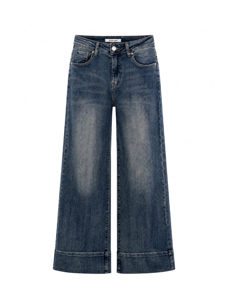 Jeans wide leg con risvolto al fondo