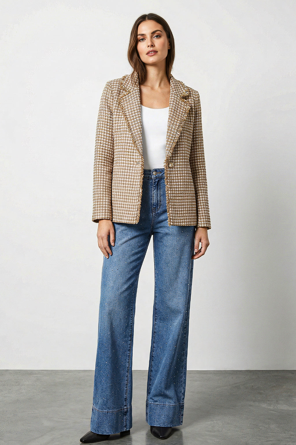 Jeans wide leg con strass