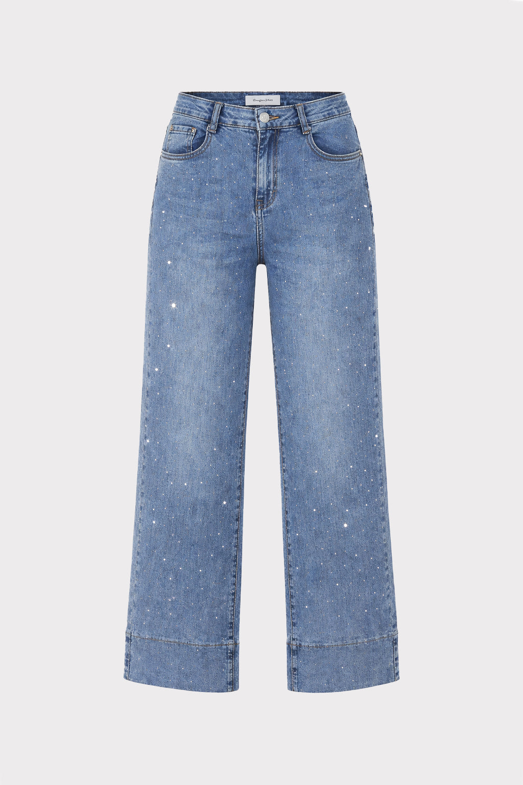 Jeans wide leg con strass