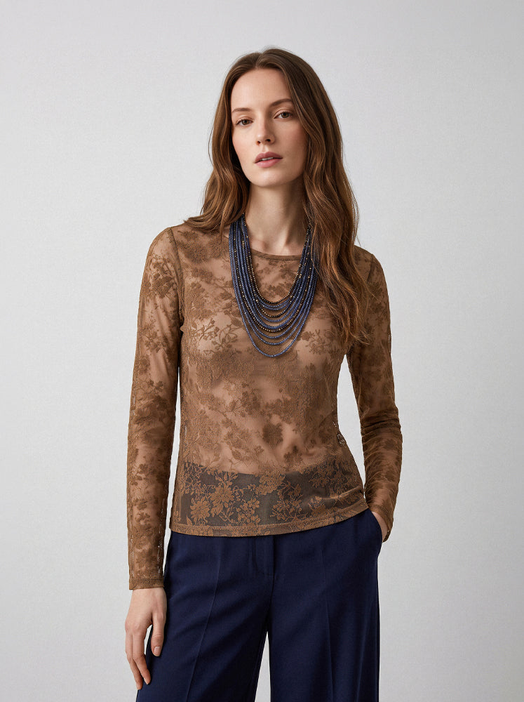 Top in tulle floccato