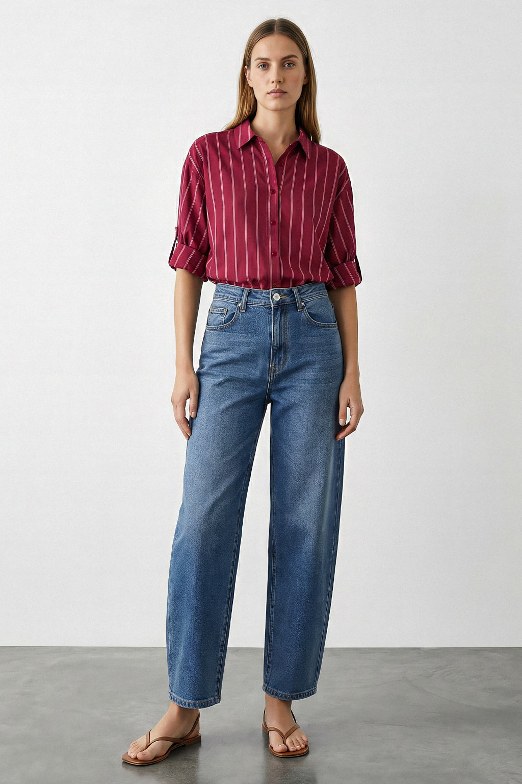 Camicia rigata manica risvolto
