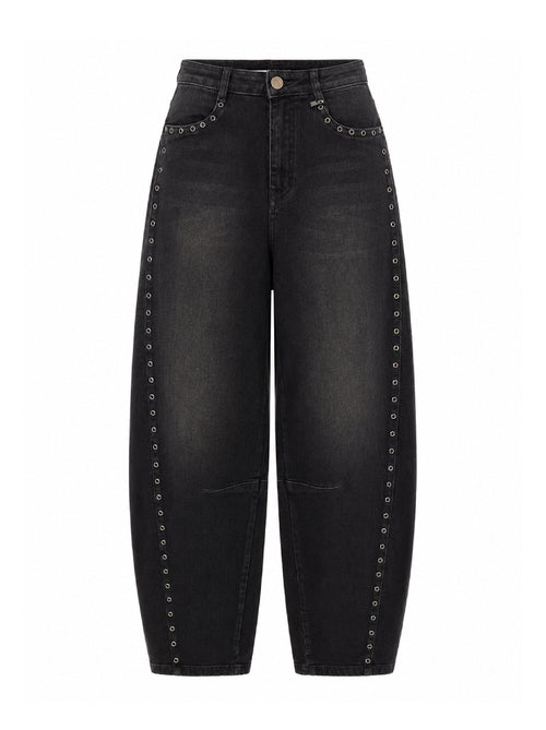 Jeans balloon dettaglio borchie e strass