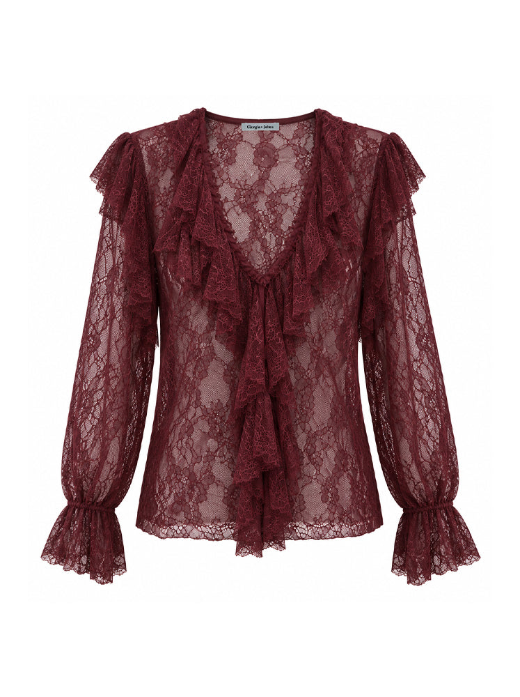 Blusa in pizzo con volants
