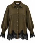 Camicia bordo in pizzo e polsini punto smock