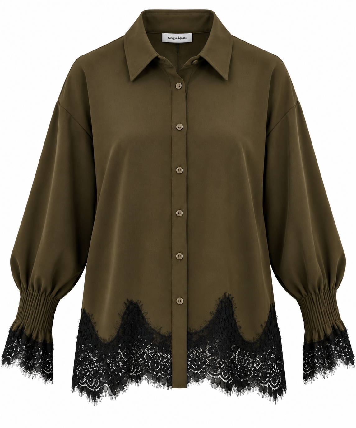 Camicia bordo in pizzo e polsini punto smock