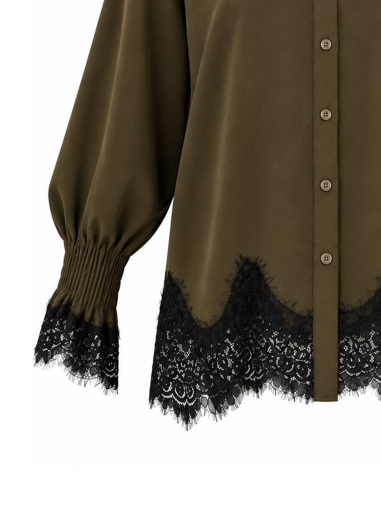 Camicia bordo in pizzo e polsini punto smock