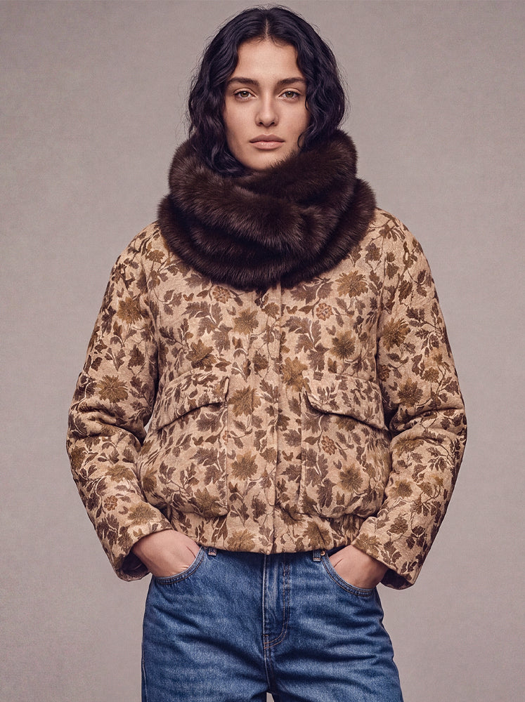 Bomber broccato collo ecopelliccia