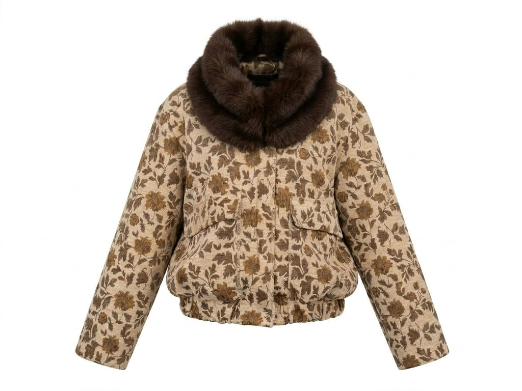 Bomber broccato collo ecopelliccia