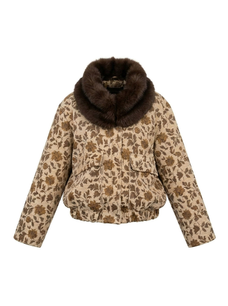 Bomber broccato collo ecopelliccia