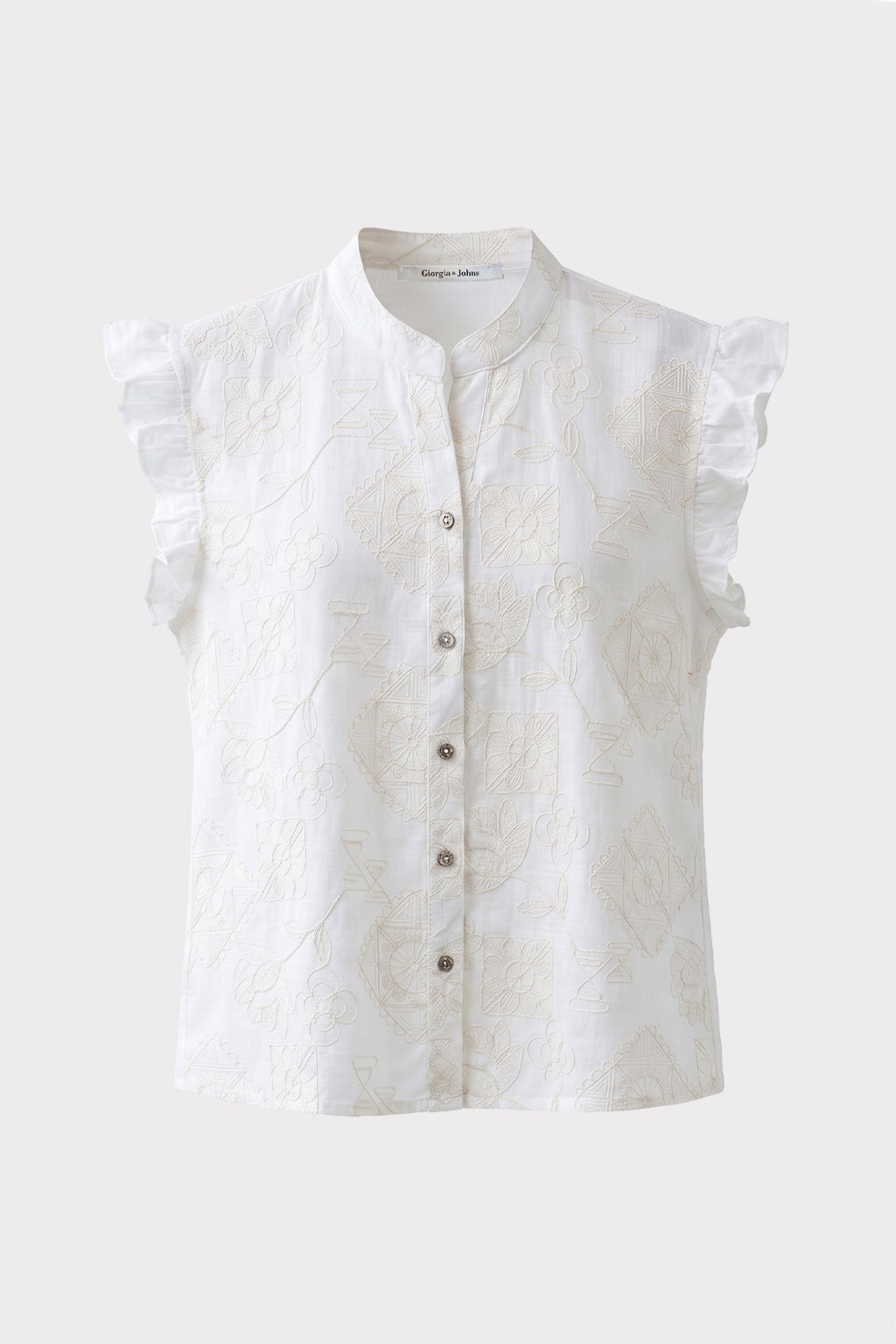 Blusa smanicata ricamo all over