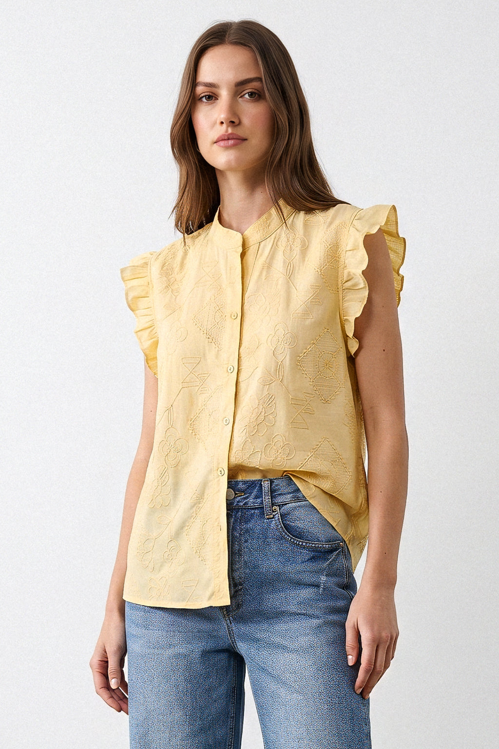 Blusa smanicata ricamo all over