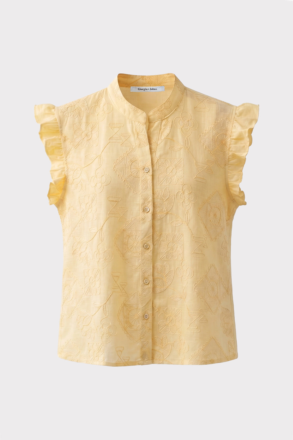 Blusa smanicata ricamo all over