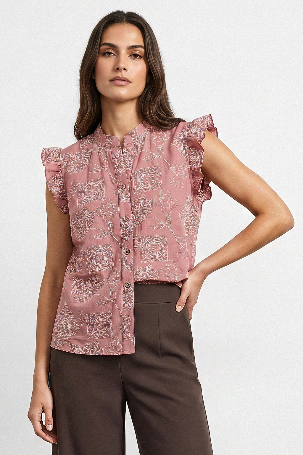 Blusa smanicata ricamo all over