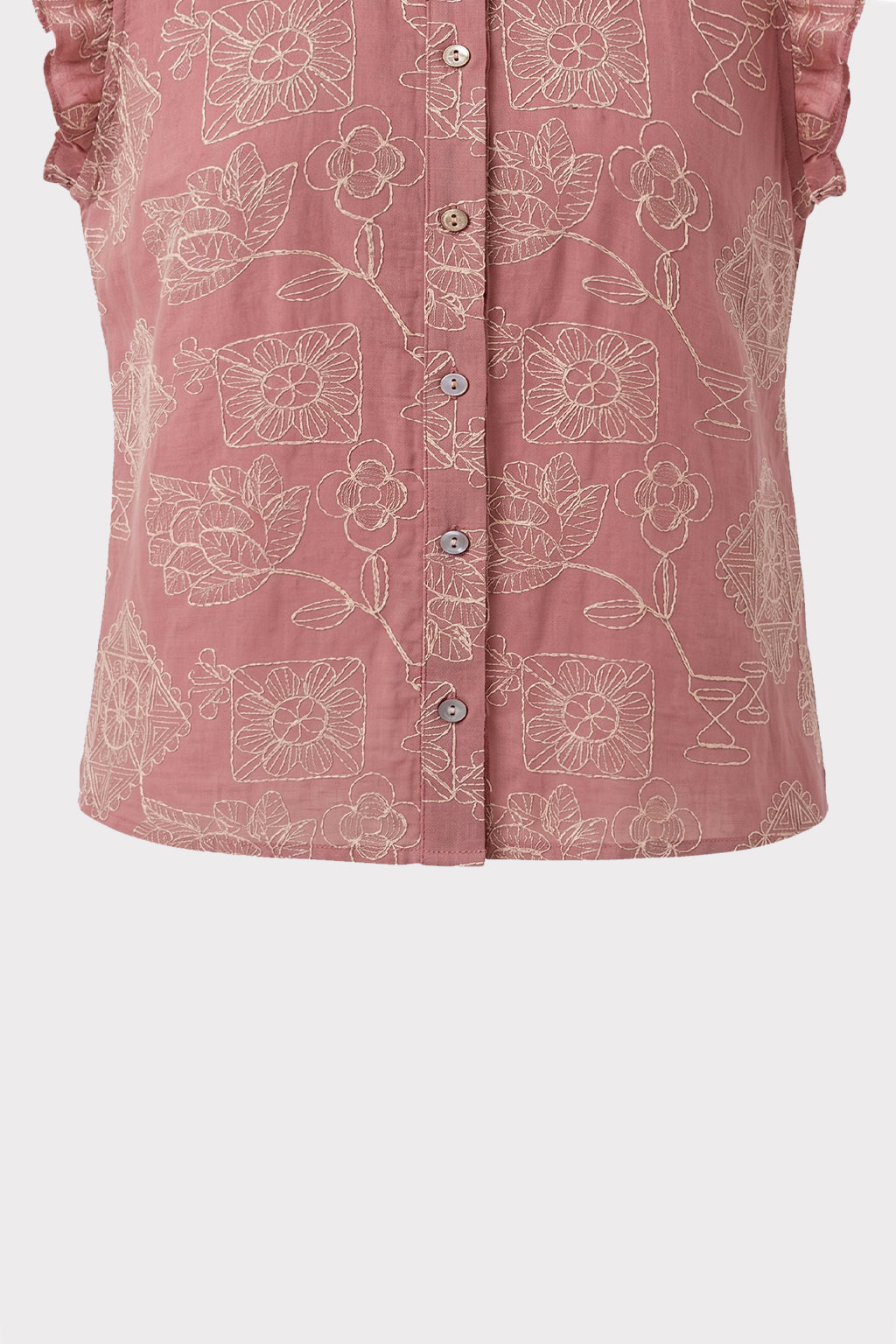 Blusa smanicata ricamo all over