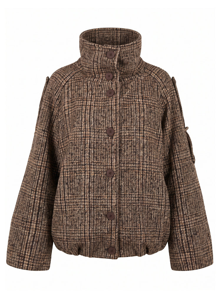 Giacca corta in tweed con collo alto