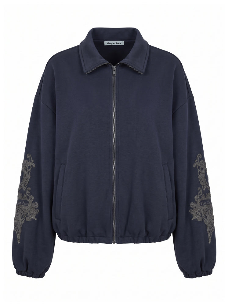 Bomber con collo alto e ricami